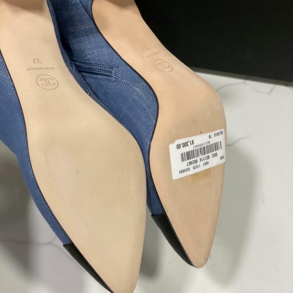 CHANEL 20C Denim Fabric Leather Chain CC Ankle Booties Boots Heels - Picture 7 of 10